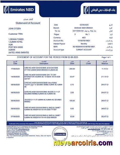 Emirates NBD statement of account Word and PDF